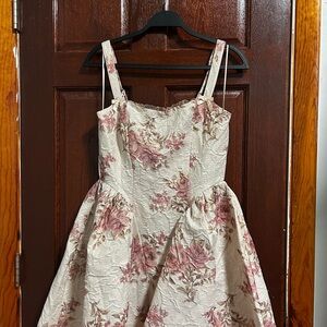Francesca's Vintage-Inspired Ivory Dress with Pink Floral Accents
